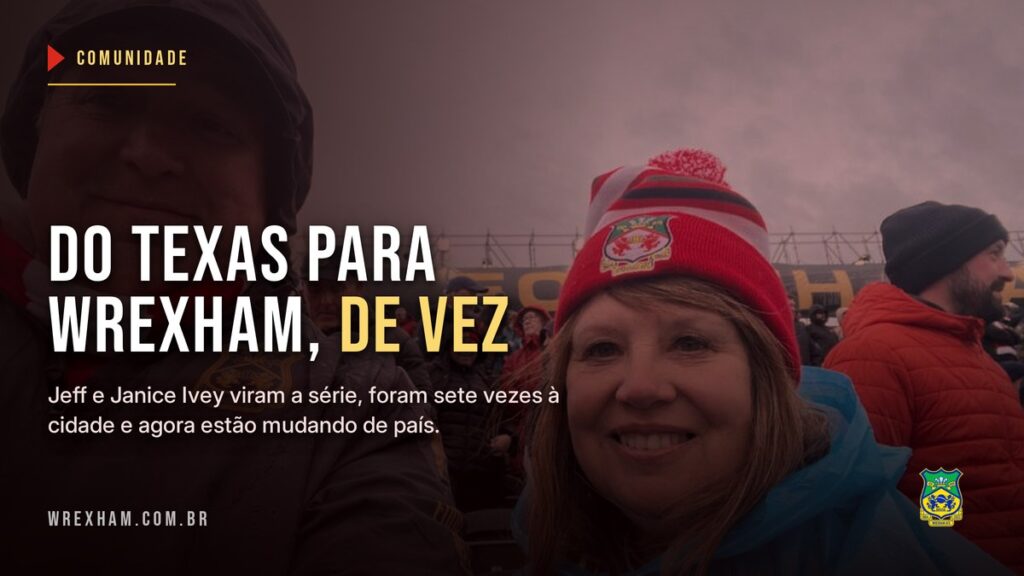 Jeff e Janice Ivey na arquibancada do Racecourse Ground, em Wrexham
